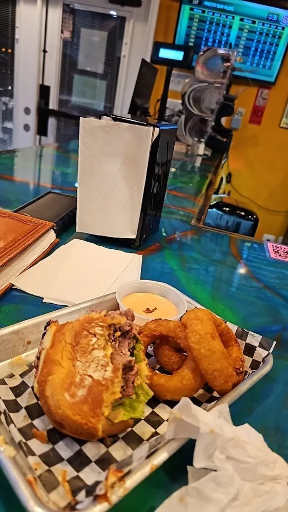 Hamburger and Onion Rings
